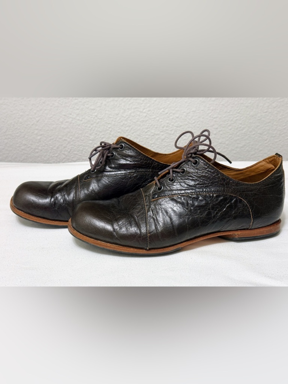 CYDWOQ Handmade Dark Brown Leather Oxford Shoes EU 41.5 Fits US 9.5